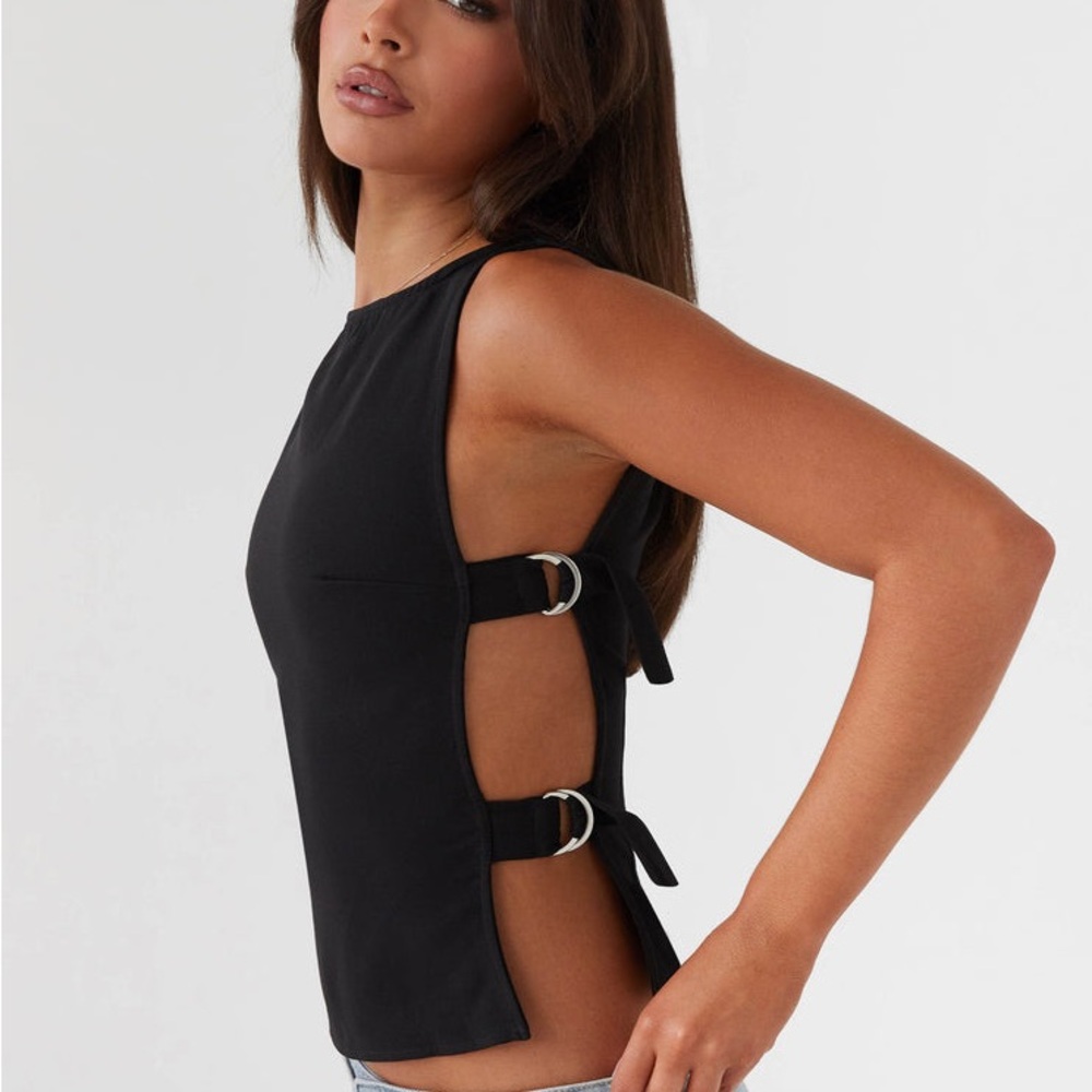 EUC Peppermayo Black Sleeveless Top with Side Buckles